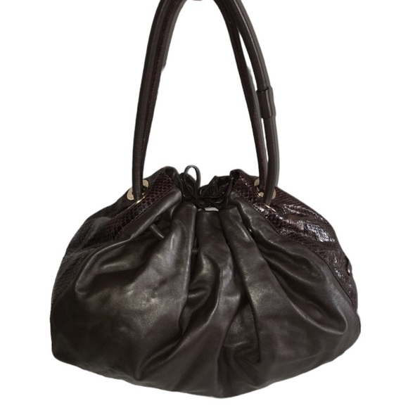 kate spade New York Genuine Black Leather Hobo Shoulder Bag with Snakeskin Sides - Picture 1 of 13